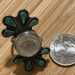 Vintage Sterling Silver Turquoise Zuni old pawn ring watch